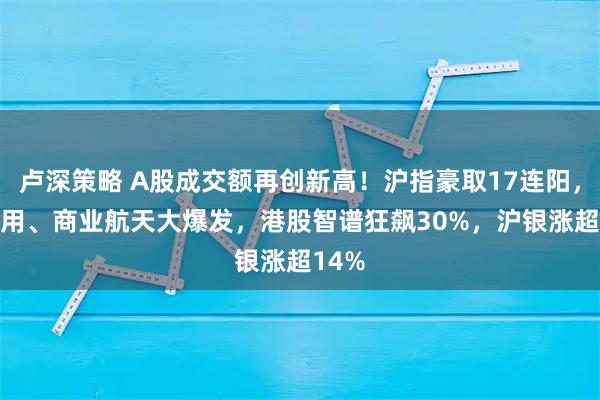 卢深策略 A股成交额再创新高！沪指豪取17连阳，AI应用、商业航天大爆发，港股智谱狂飙30%，沪银涨超14%