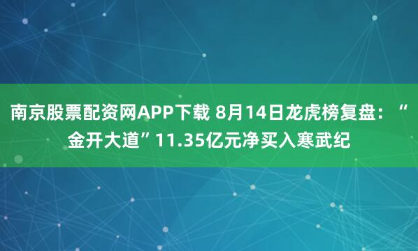 南京股票配资网APP下载 8月14日龙虎榜复盘：“金开大道”11.35亿元净买入寒武纪